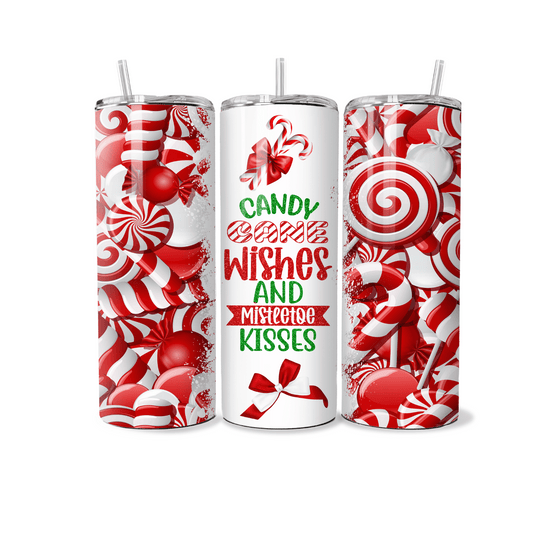 Candy Cane Wishes and Mistletoe Kisses- 20 oz Skinny Tumbler