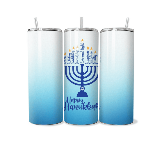 Happy Hanukkah Menorah- 20 oz Skinny Tumbler