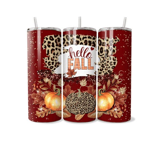 Hello Fall Leopard Style- 20 oz Skinny Tumbler