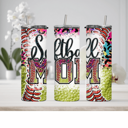 Softball Mom (Multi Leopard)- 20 oz Skinny Tumbler