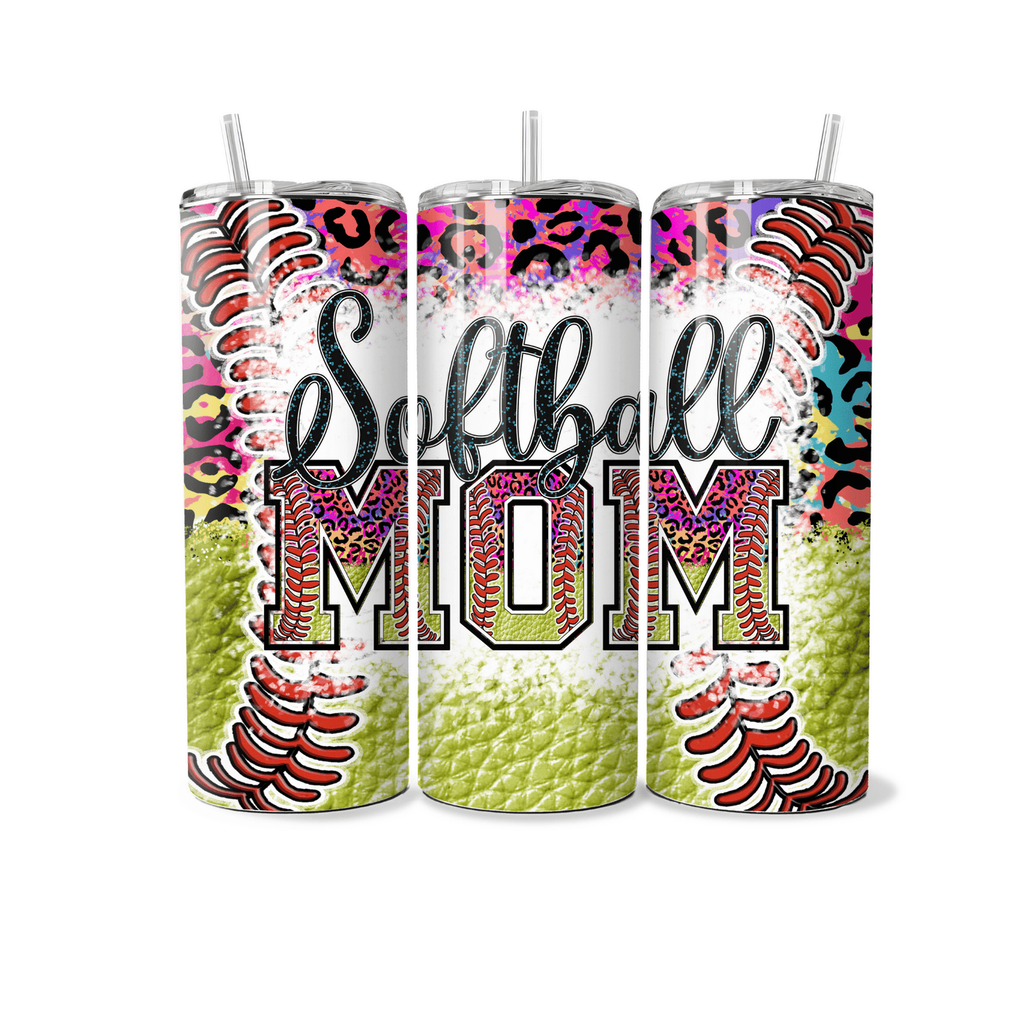 Softball Mom (Multi Leopard)- 20 oz Skinny Tumbler