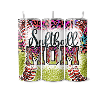 Softball Mom (Multi Leopard)- 20 oz Skinny Tumbler